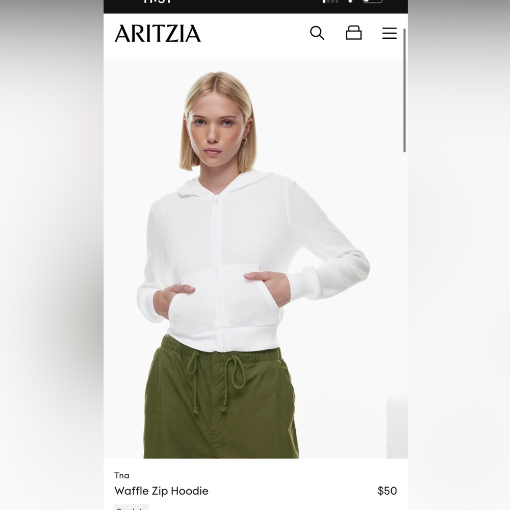 Aritzia TNA waffle zip hoodie XS